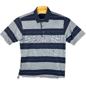 Pringle Polo Shirt Men's Double Mercerized Cotton Large Striped Navy/Gray Pocket